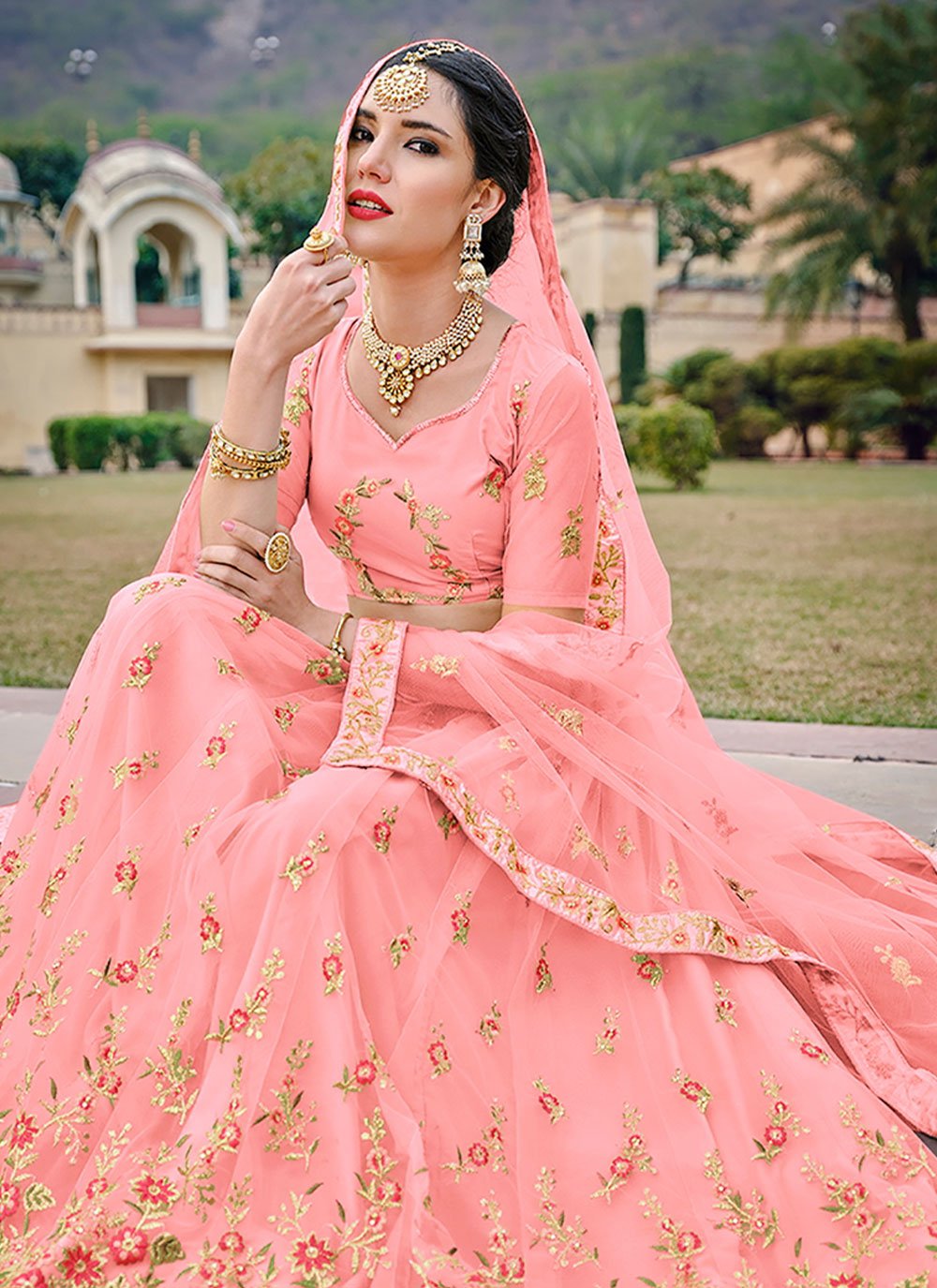 Lehenga Choli Net Satin Silk Pink Diamond Lehenga Choli