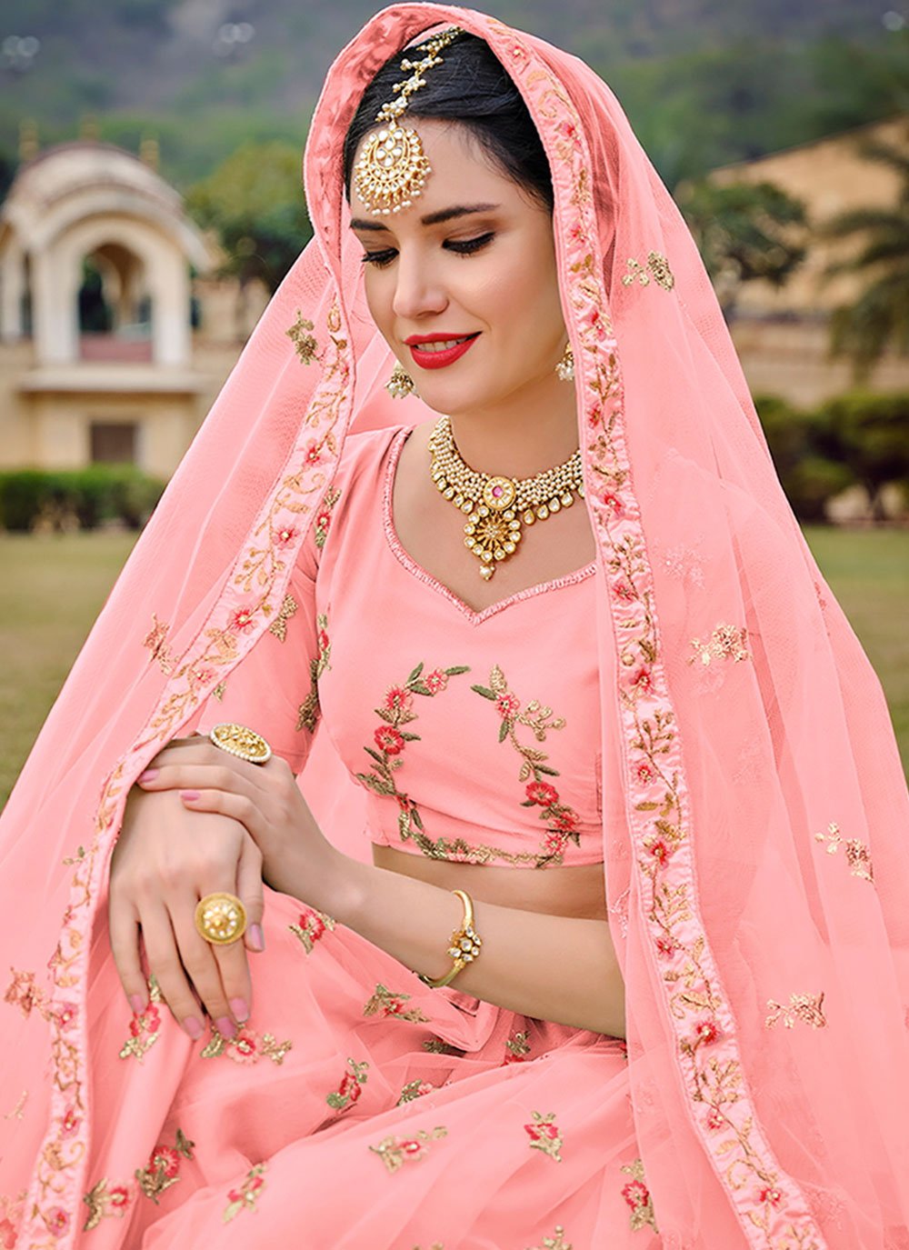 Lehenga Choli Net Satin Silk Pink Diamond Lehenga Choli