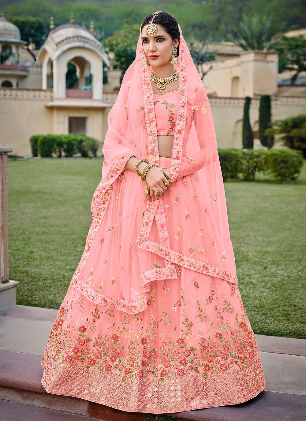 Lehenga Choli Net Satin Silk Pink Diamond Lehenga Choli