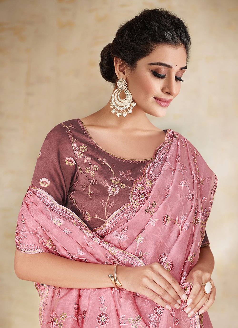 Trendy Saree Satin Silk Pink Embroidered Saree