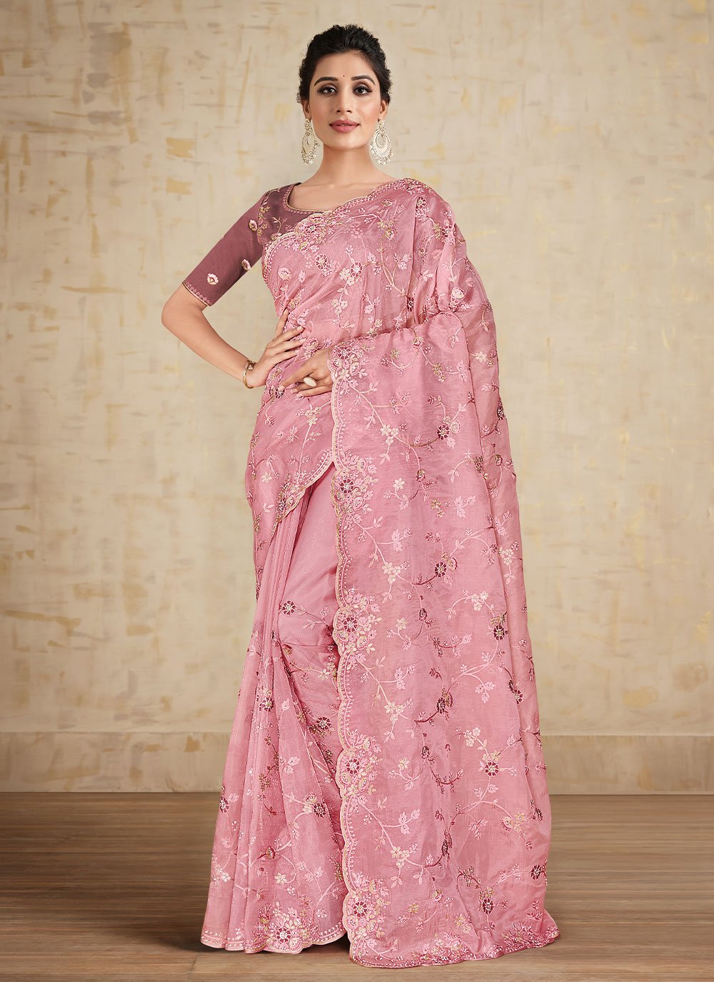 Trendy Saree Satin Silk Pink Embroidered Saree