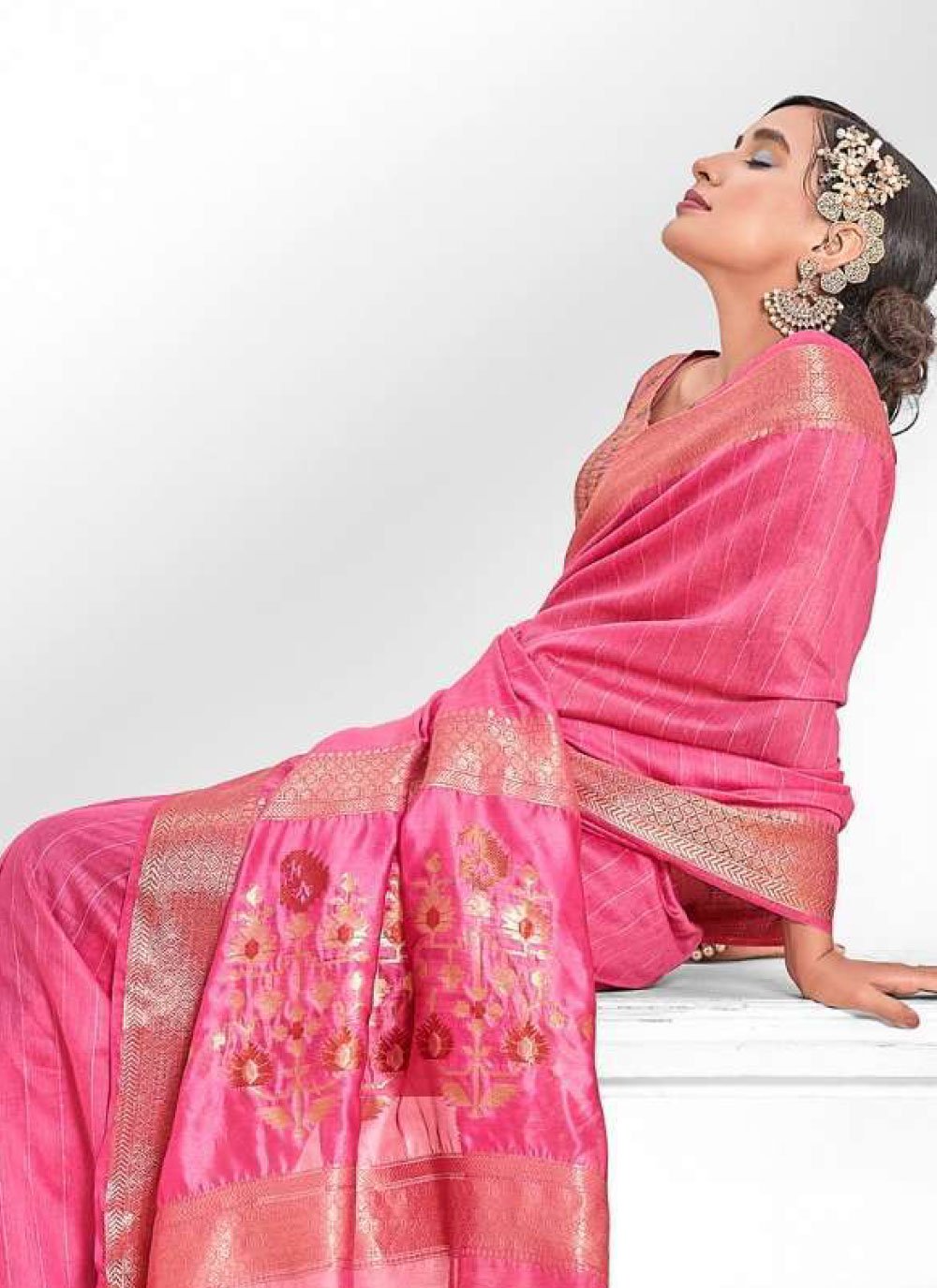 Classic Cotton Pink Sequins Saree