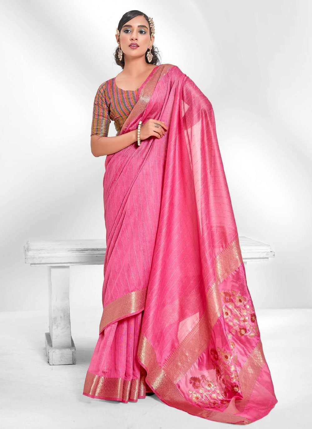 Classic Cotton Pink Sequins Saree