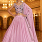 A Line Lehenga Georgette Pink Embroidered Lehenga Choli