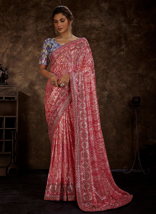 Contemporary Imported Pink Sequins Saree