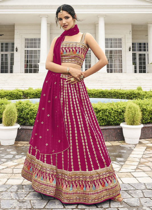 Lehenga Choli Faux Georgette Pink Embroidered Lehenga Choli