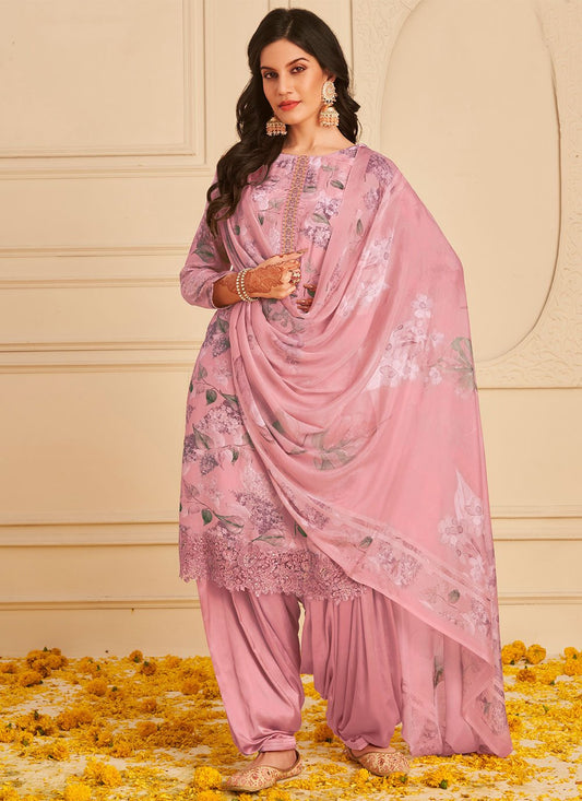 Salwar Suit Pure Crepe Pink Digital Print Salwar Kameez