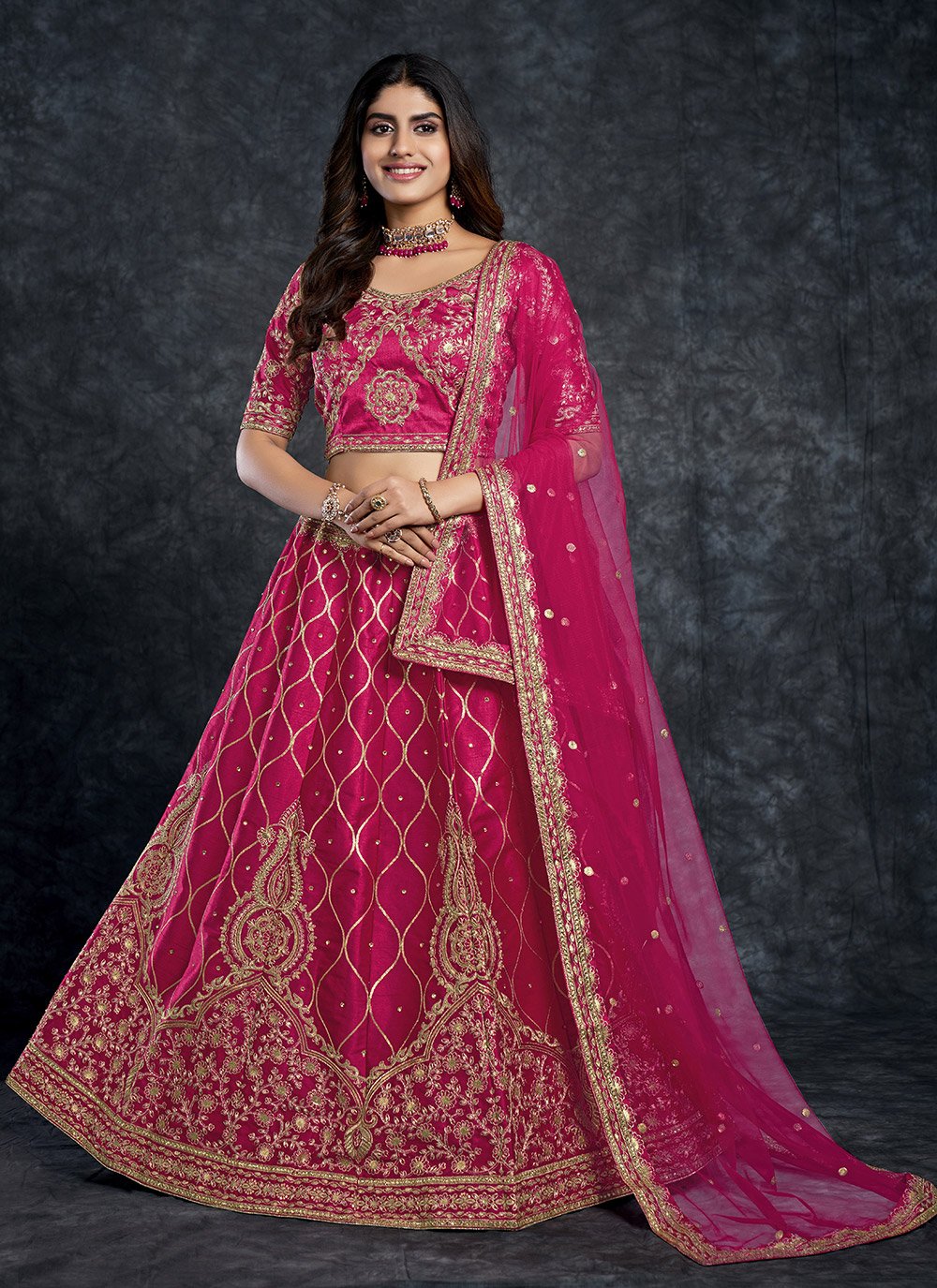 A Line Lehenga Silk Pink Diamond Lehenga Choli