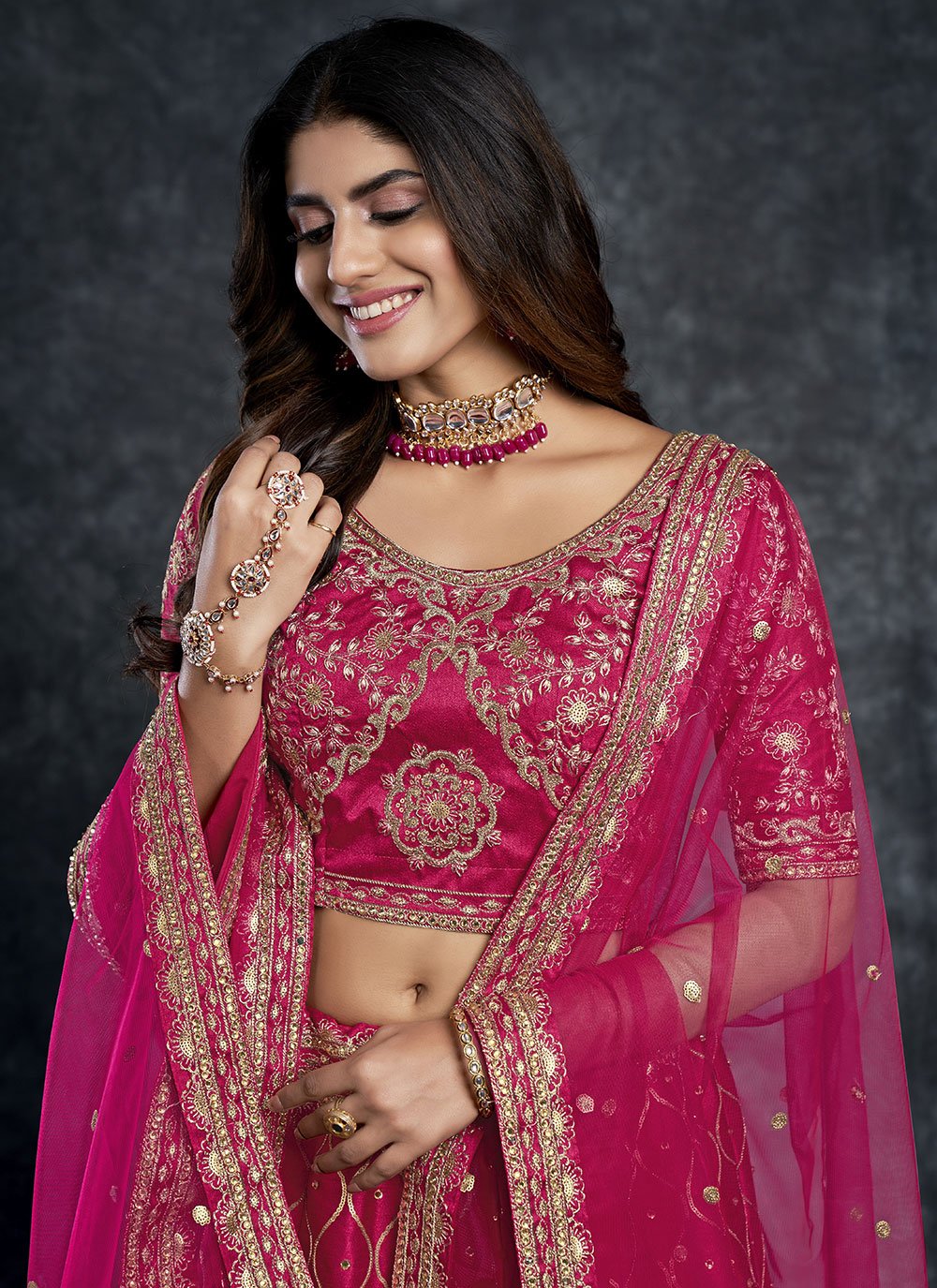 A Line Lehenga Silk Pink Diamond Lehenga Choli