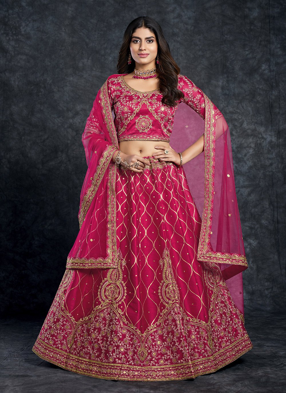 A Line Lehenga Silk Pink Diamond Lehenga Choli