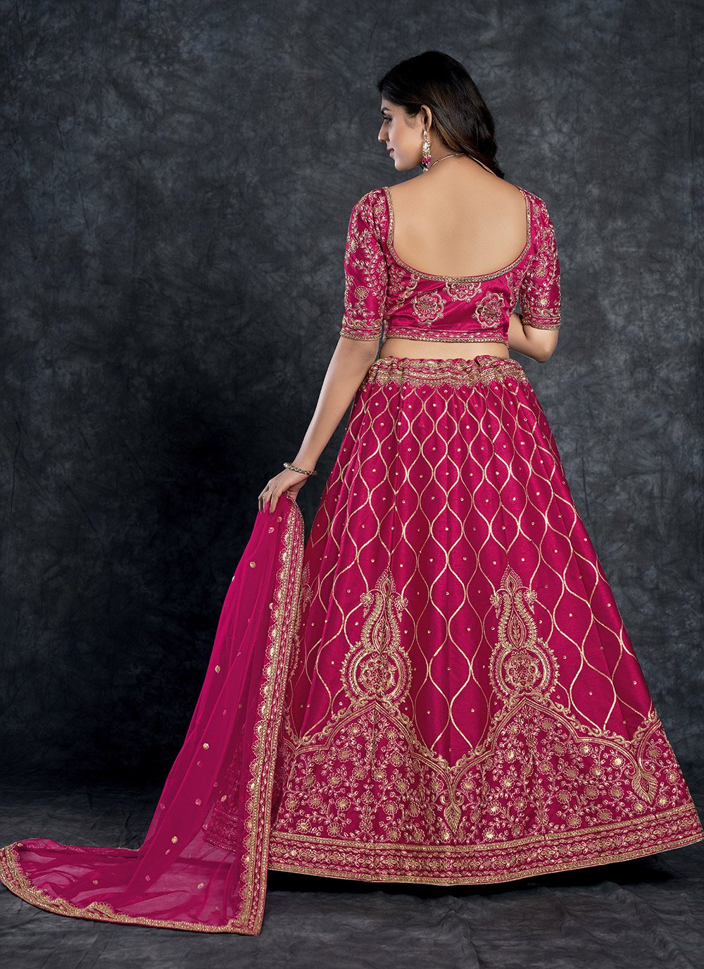 A Line Lehenga Silk Pink Diamond Lehenga Choli