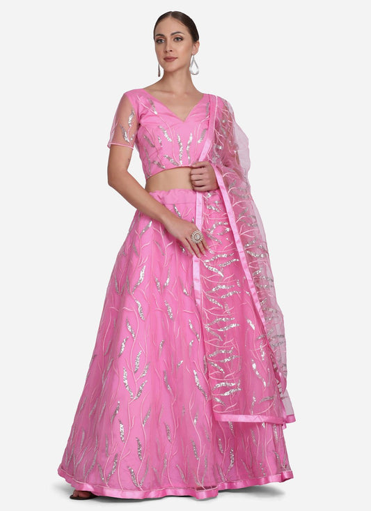 Lehenga Choli Net Pink Embroidered Lehenga Choli