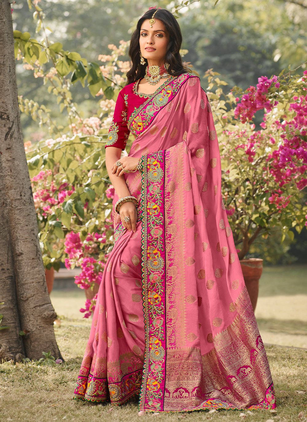 Classic Silk Pink Patch Border Saree