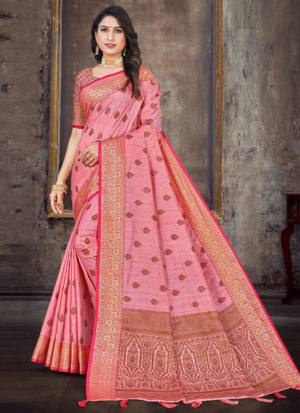 Classic Silk Pink Weaving Saree