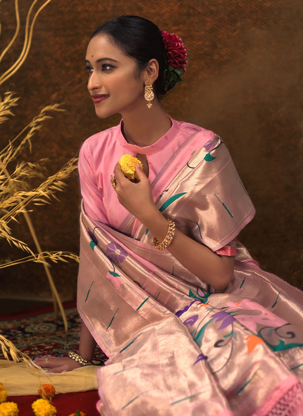 Classic Silk Pink Meenakari Saree