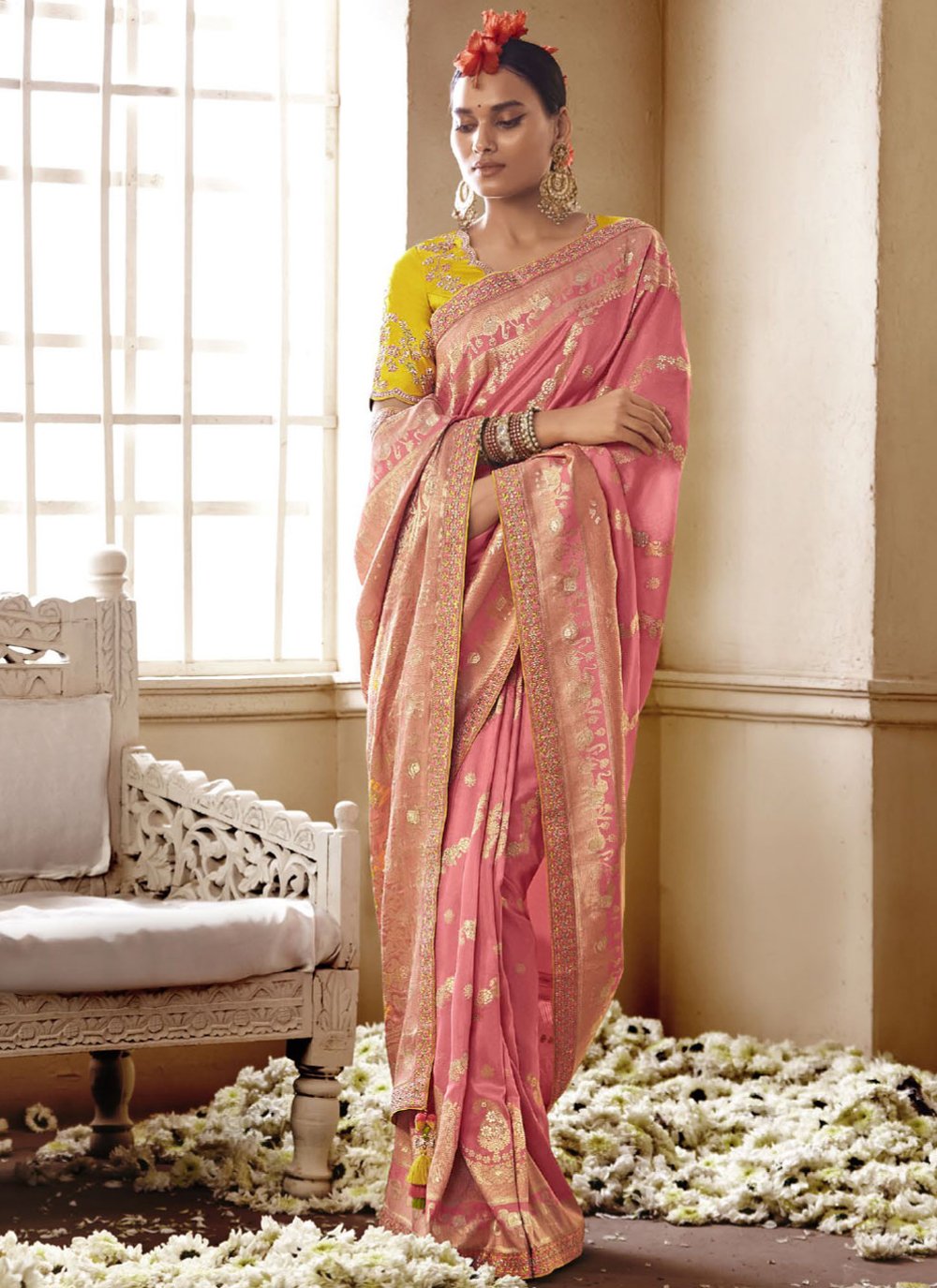 Contemporary Silk Pink Embroidered Saree