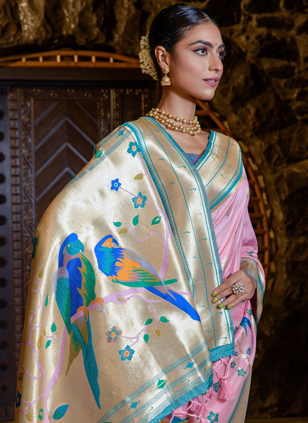 Contemporary Silk Pink Meenakari Saree