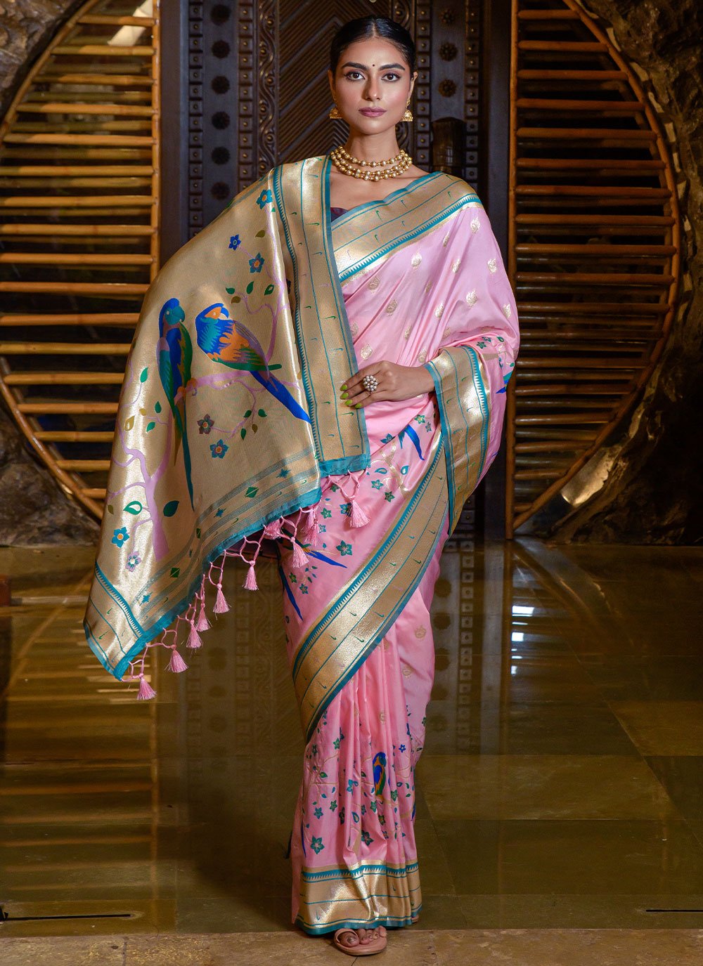 Contemporary Silk Pink Meenakari Saree