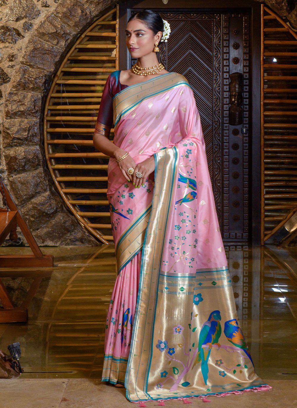 Contemporary Silk Pink Meenakari Saree