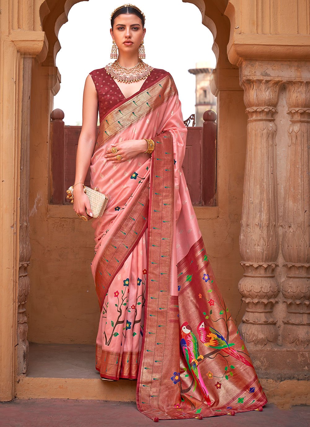 Contemporary Silk Pink Lace Saree