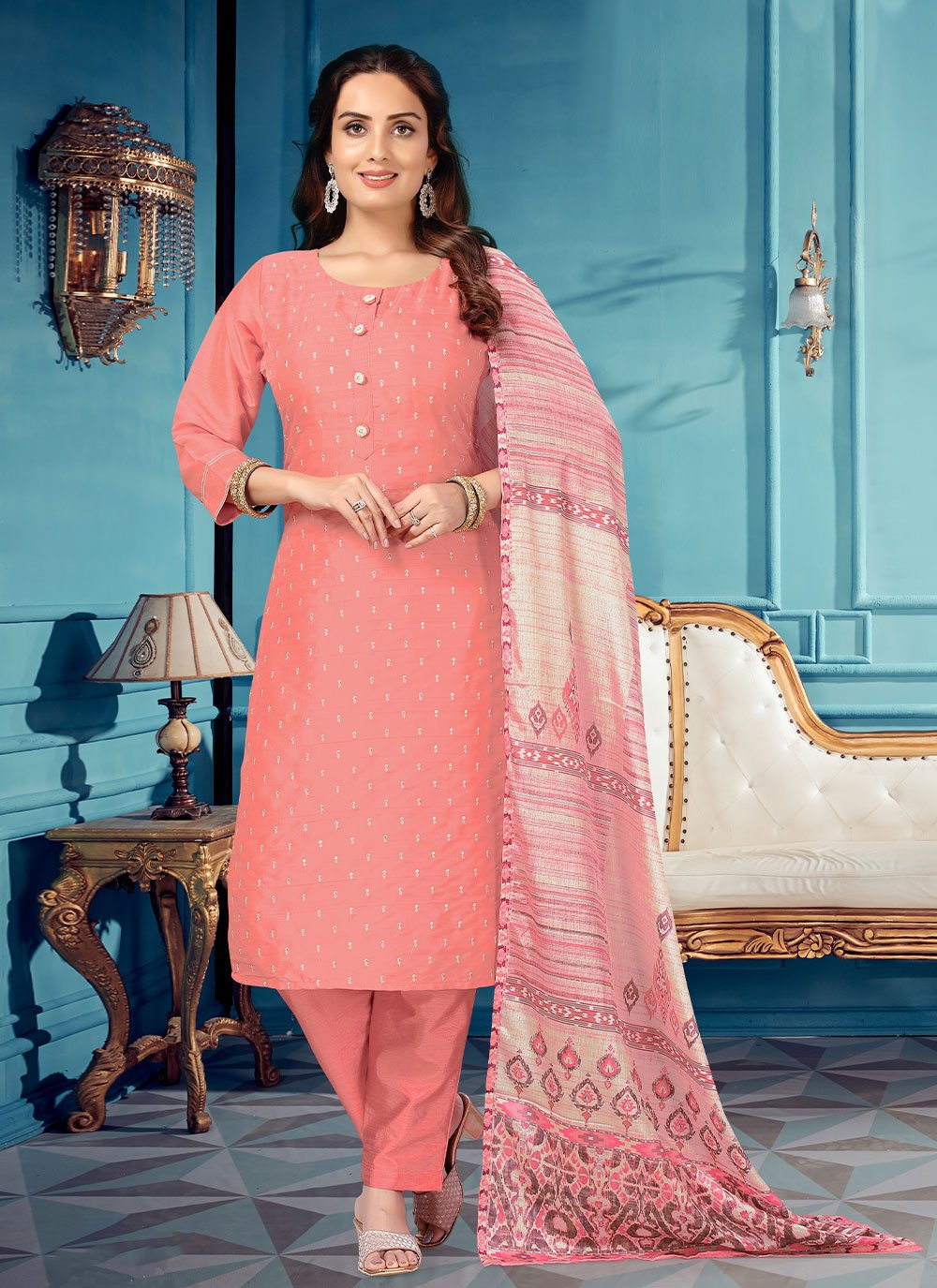 Salwar Suit Silk Pink Embroidered Salwar Kameez