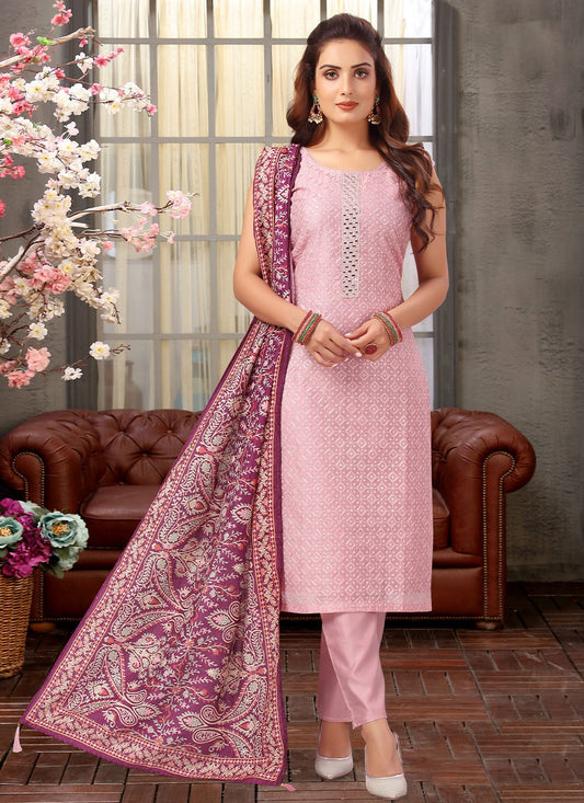 Salwar Suit Silk Pink Embroidered Salwar Kameez