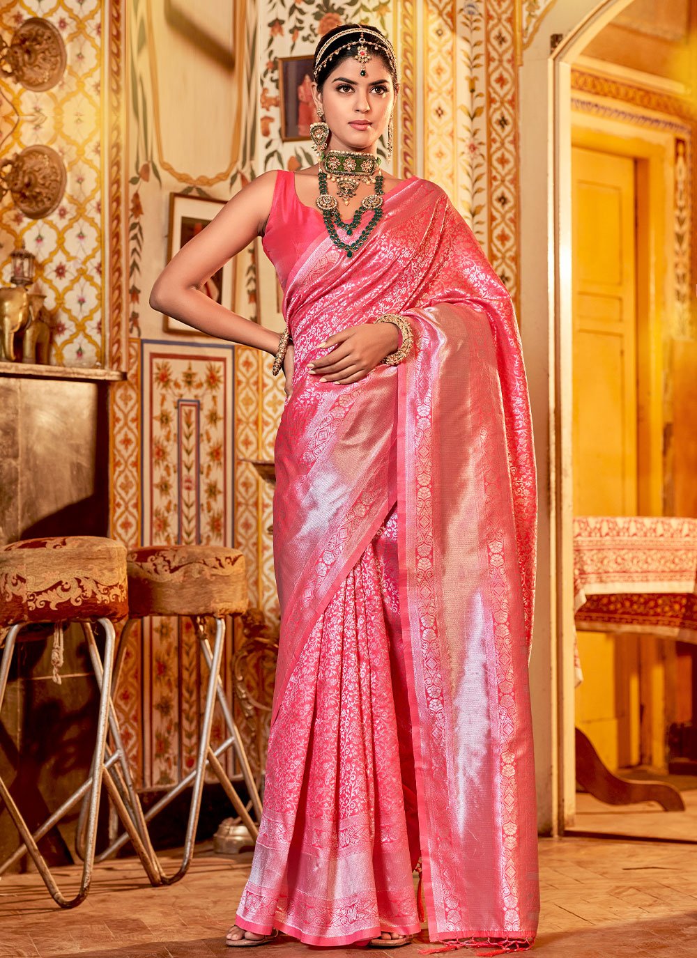 Trendy Saree Cotton Silk Pink Weaving Saree