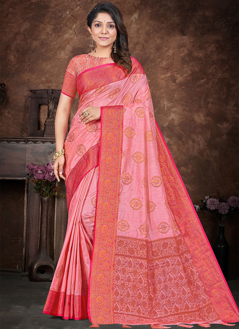 Classic Silk Pink Zari Saree