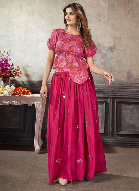 A Line Lehenga Art Silk Pink Embroidered Lehenga Choli