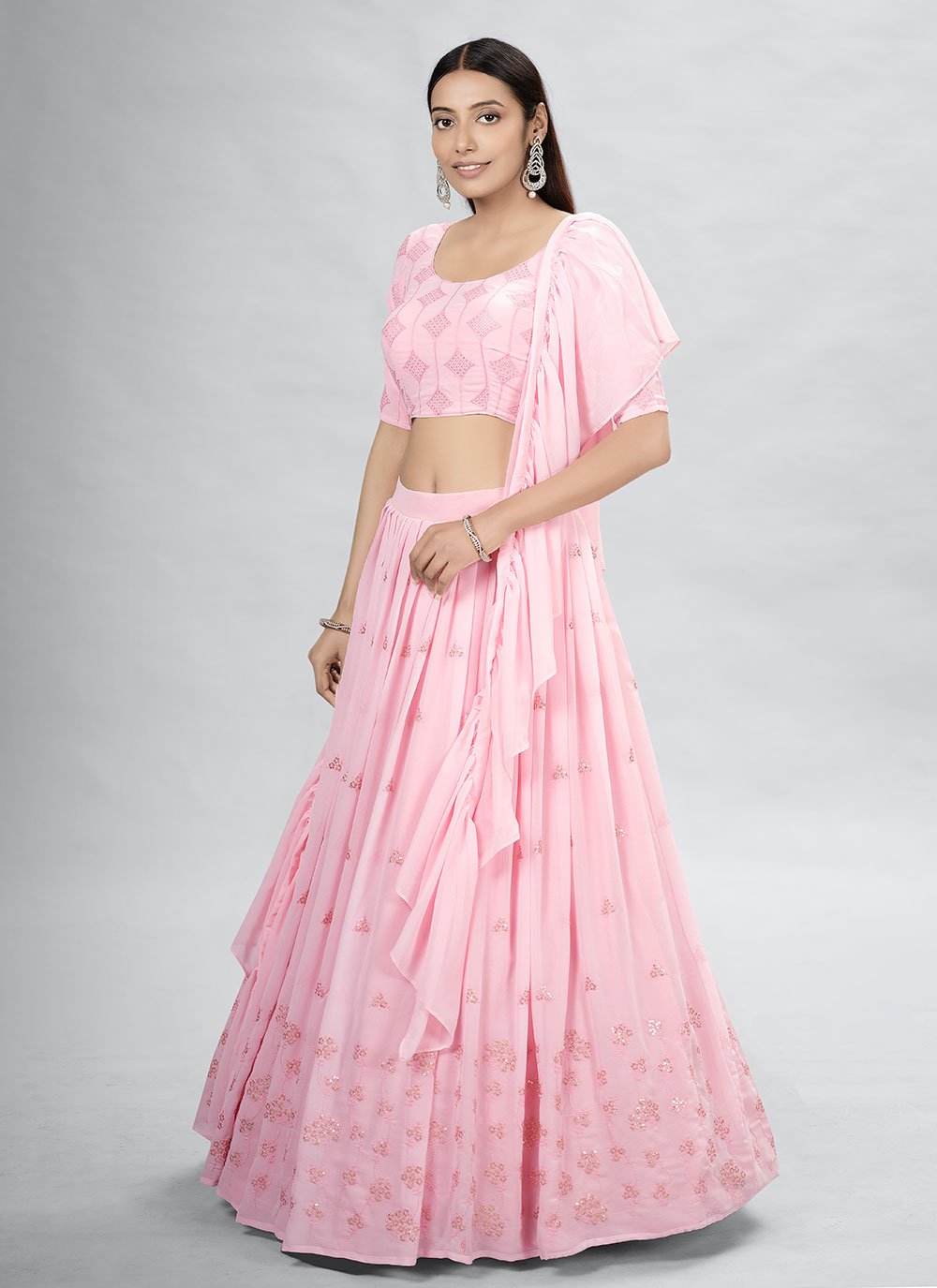 Readymade Lehenga Choli Georgette Pink Sequins Lehenga Choli