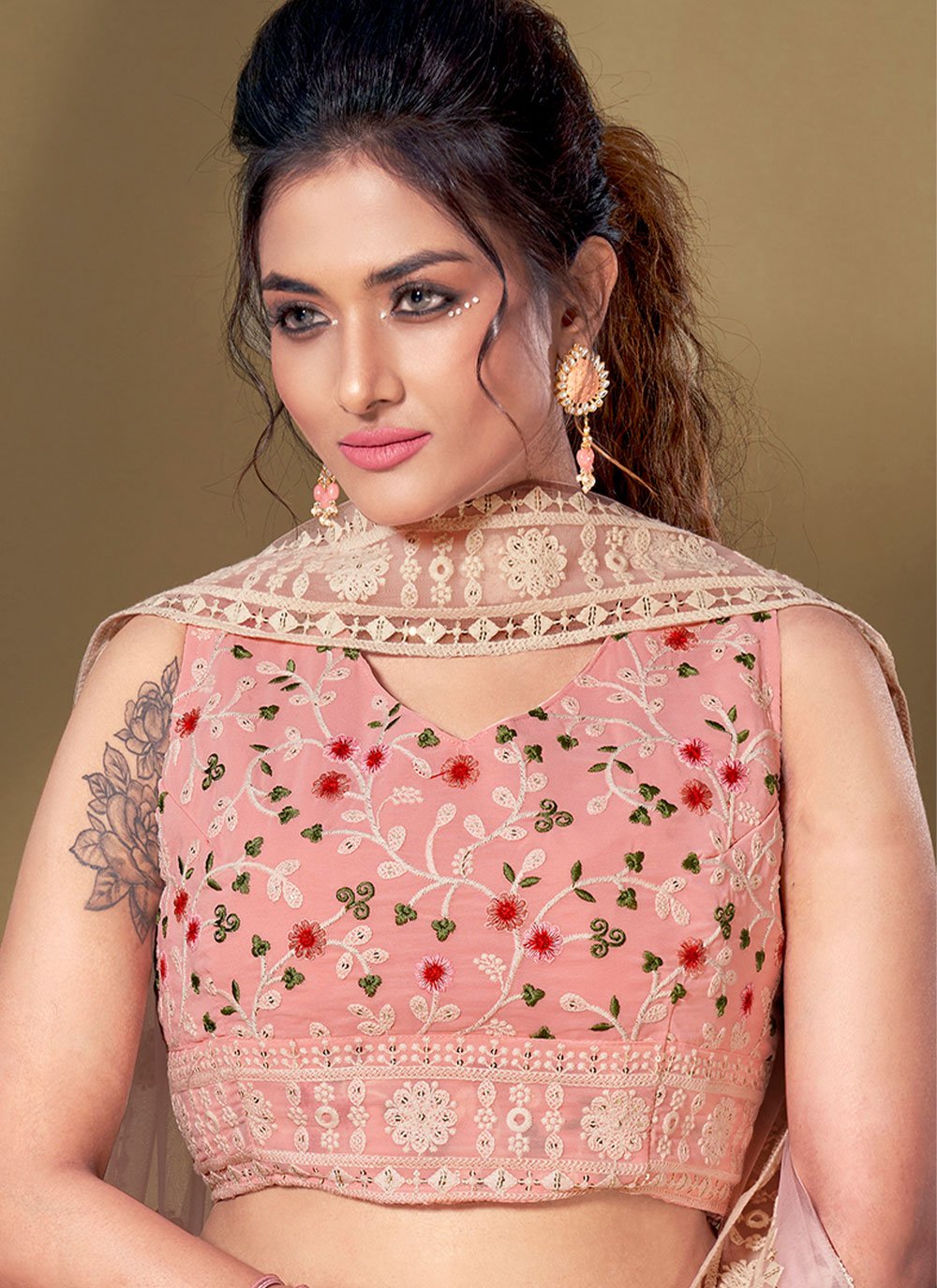 Lehenga Choli Viscose Pink Lucknowi Work Lehenga Choli