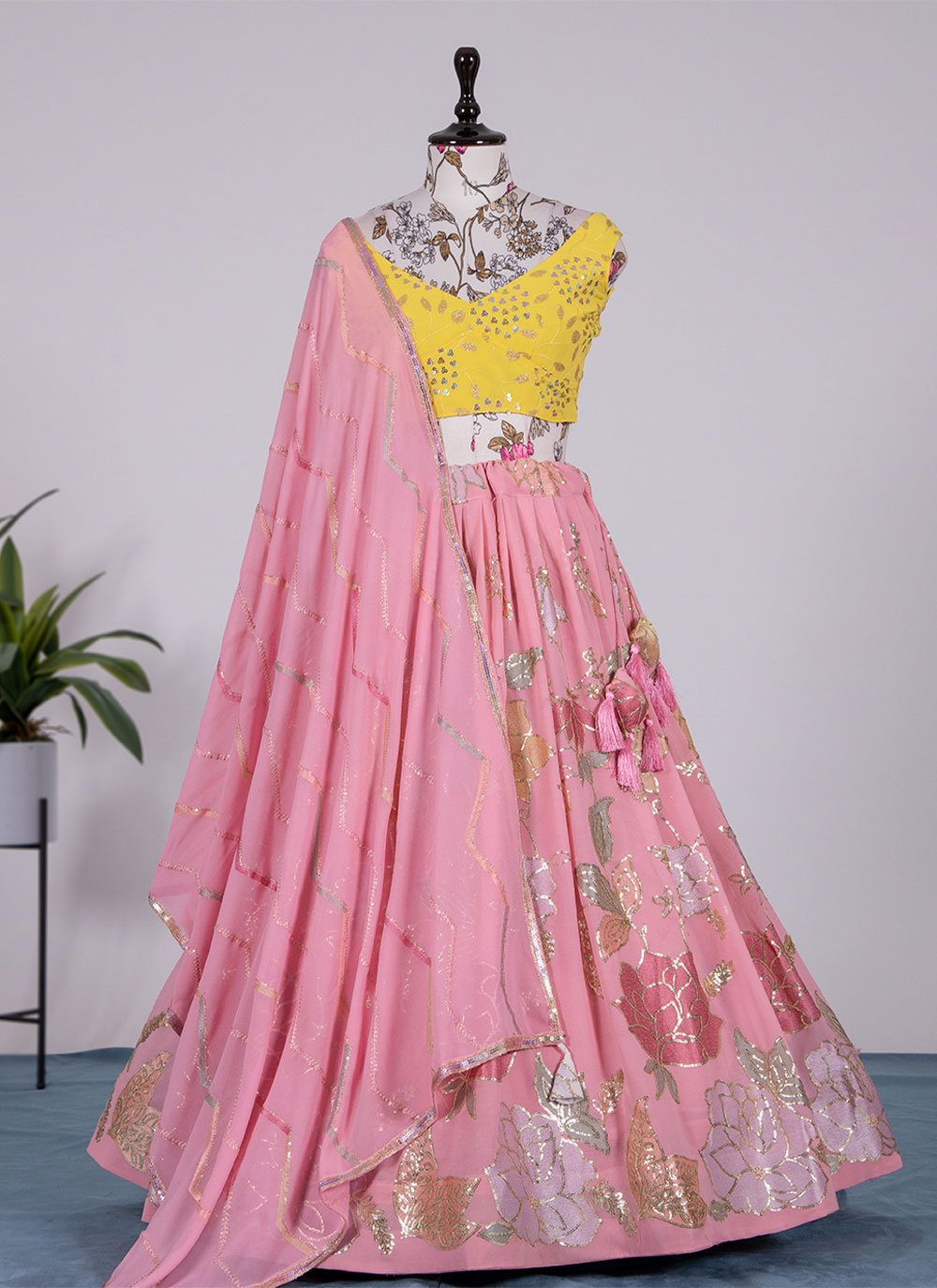 Lehenga Choli Georgette Pink Embroidered Lehenga Choli