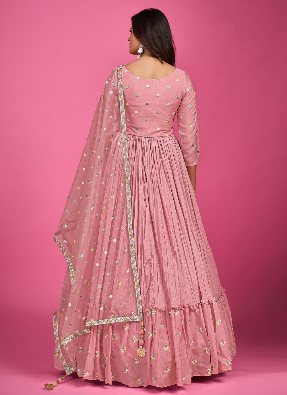 Designer Gown Pure Georgette Pink Pearls Gown