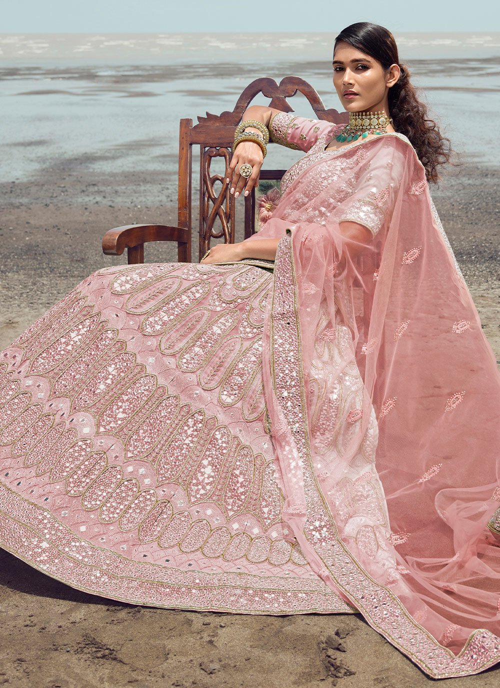 Lehenga Choli Organza Pink Embroidered Lehenga Choli