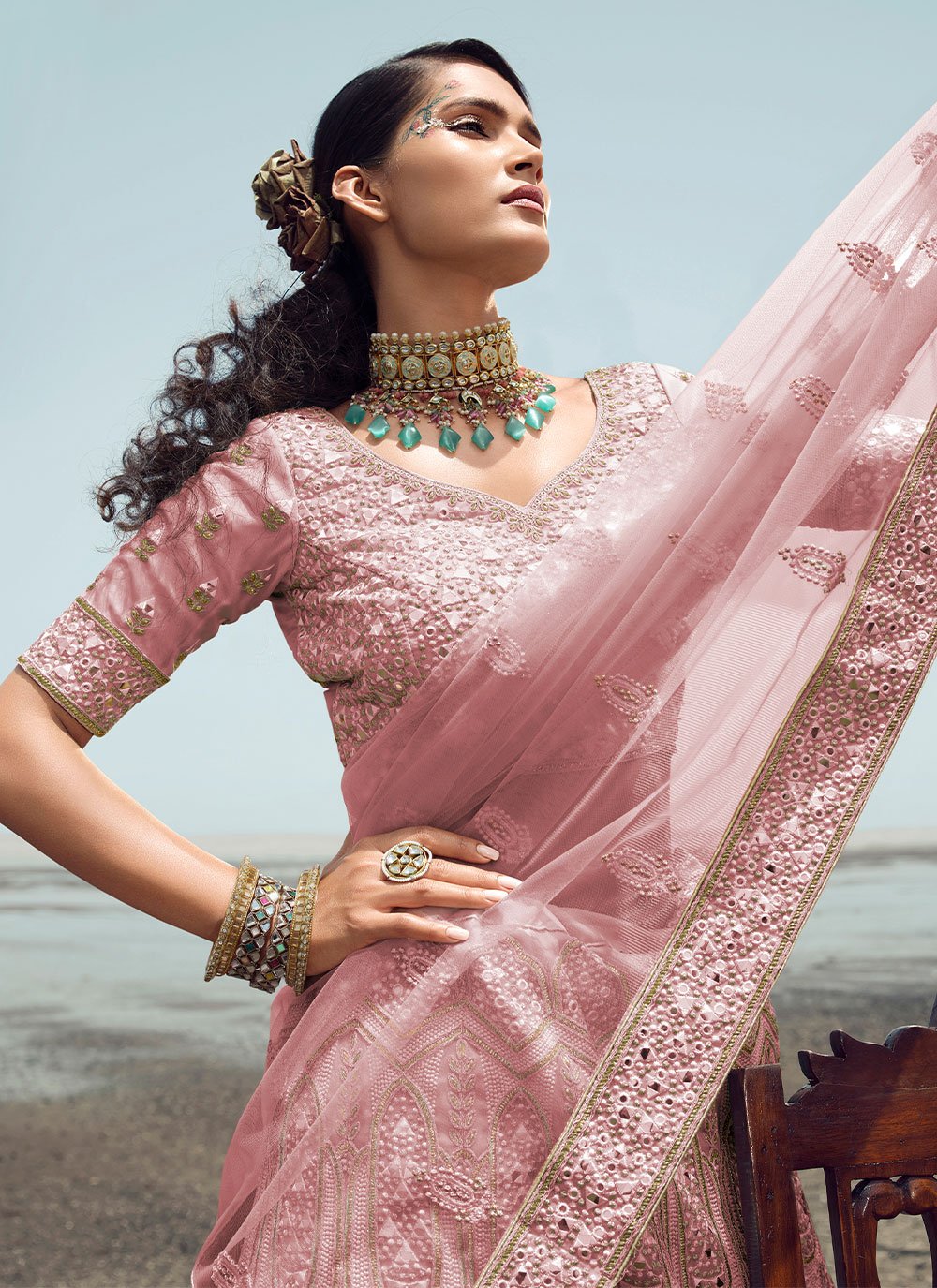 Lehenga Choli Organza Pink Embroidered Lehenga Choli