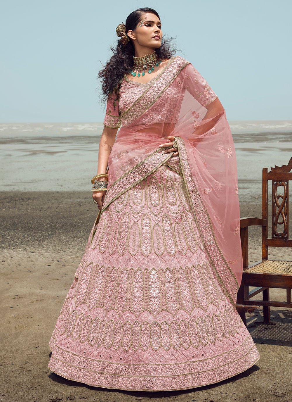 Lehenga Choli Organza Pink Embroidered Lehenga Choli