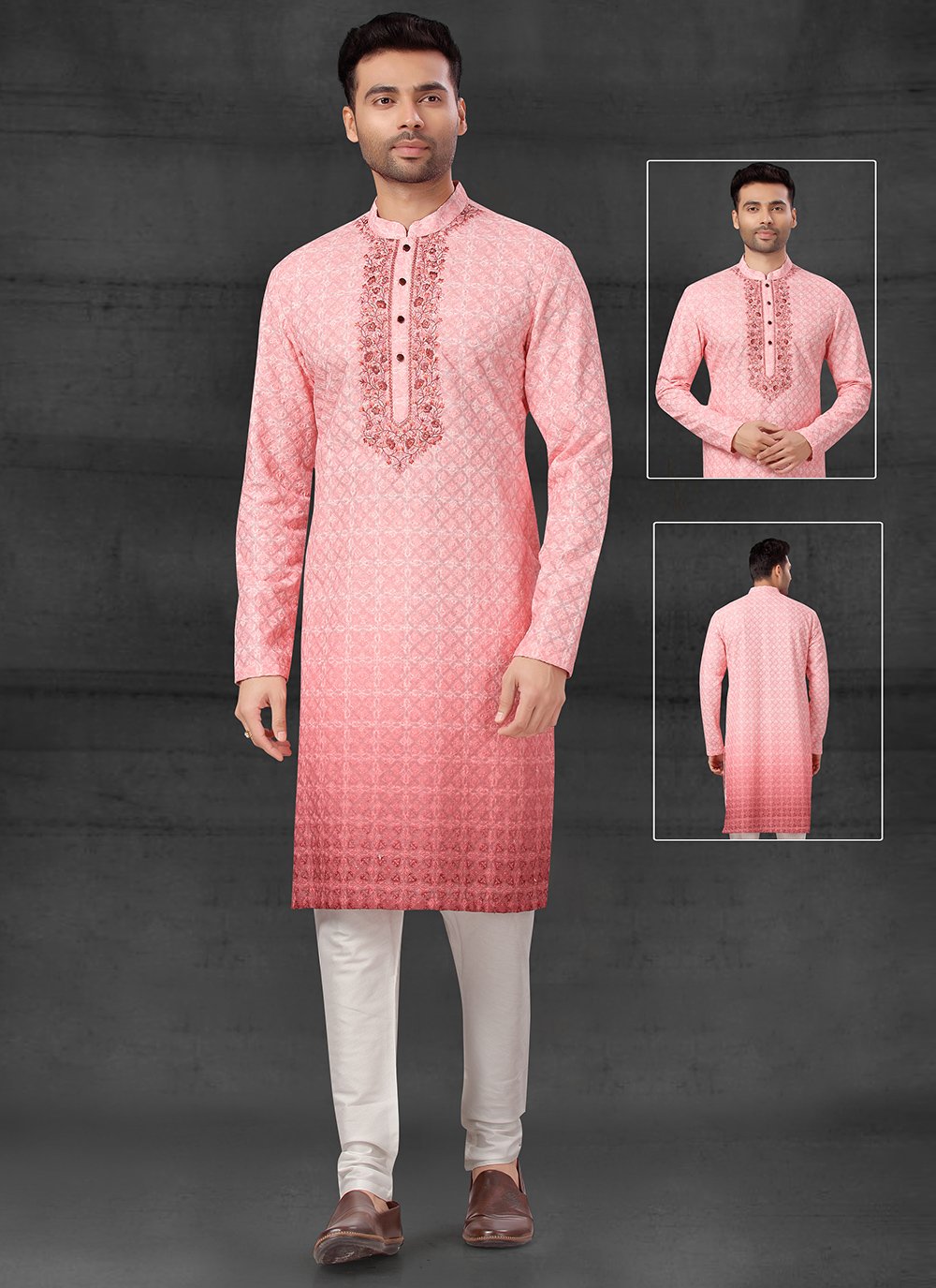 Kurta Pyjama Cotton Silk Pink Thread Mens