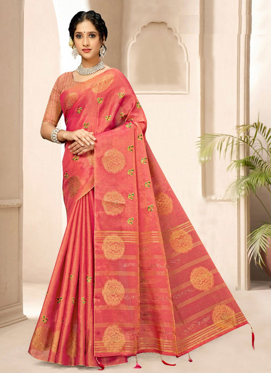 Classic Tissue Pink Embroidered Saree