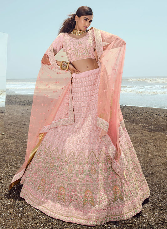 Lehenga Choli Georgette Pink Embroidered Lehenga Choli