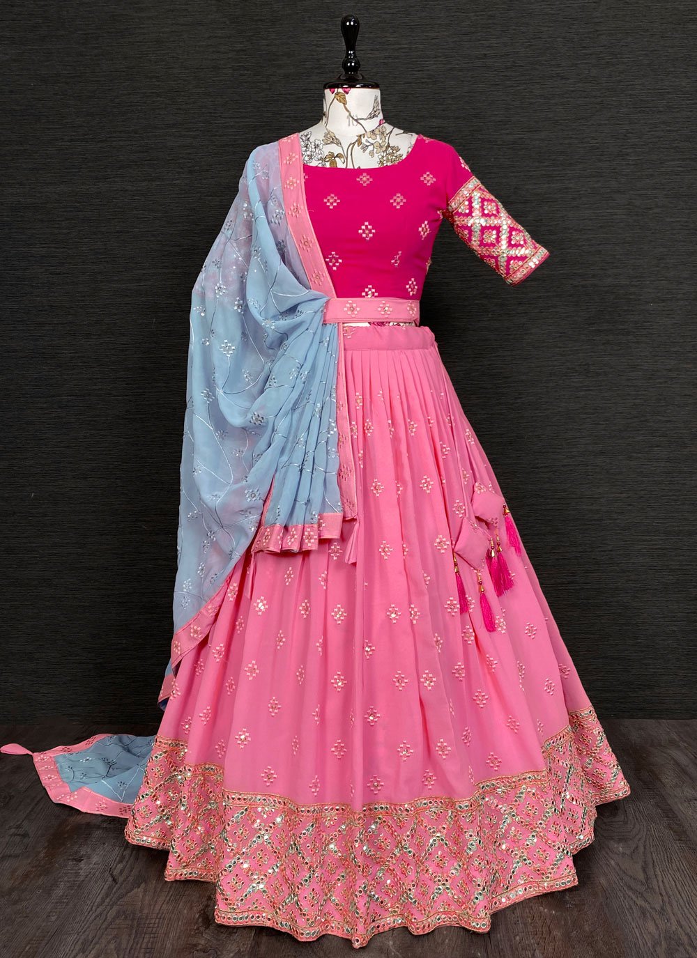 Lehenga Choli Georgette Pink Embroidered Lehenga Choli