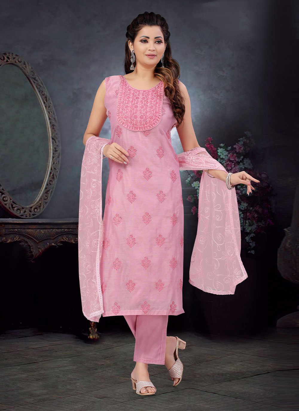 Trendy Suit Art Silk Pink Embroidered Salwar Kameez