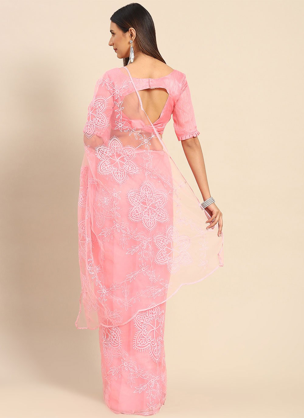 Trendy Saree Net Pink Embroidered Saree