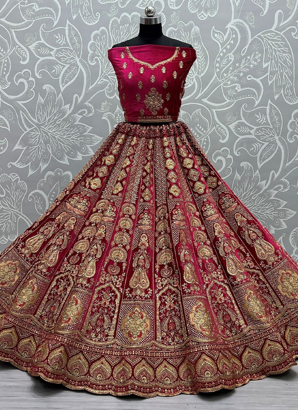 Lehenga Choli Velvet Pink Dori Work Lehenga Choli