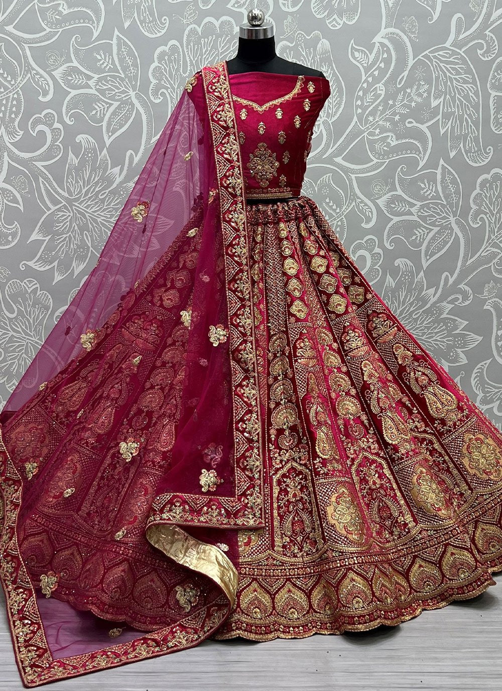 Lehenga Choli Velvet Pink Dori Work Lehenga Choli