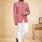 Jodhpuri Suit Velvet Pink Embroidered Mens