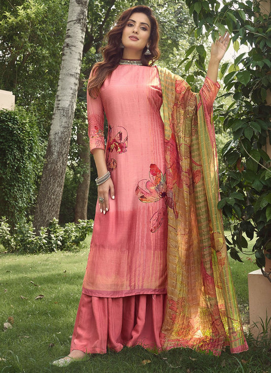 Salwar Suit Silk Viscose Pink Digital Print Salwar Kameez