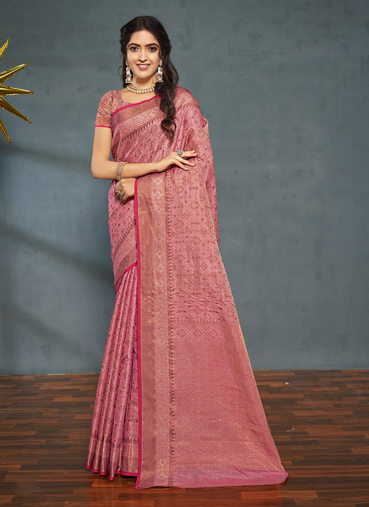 Designer Banarasi Silk Pink Weaving Saree