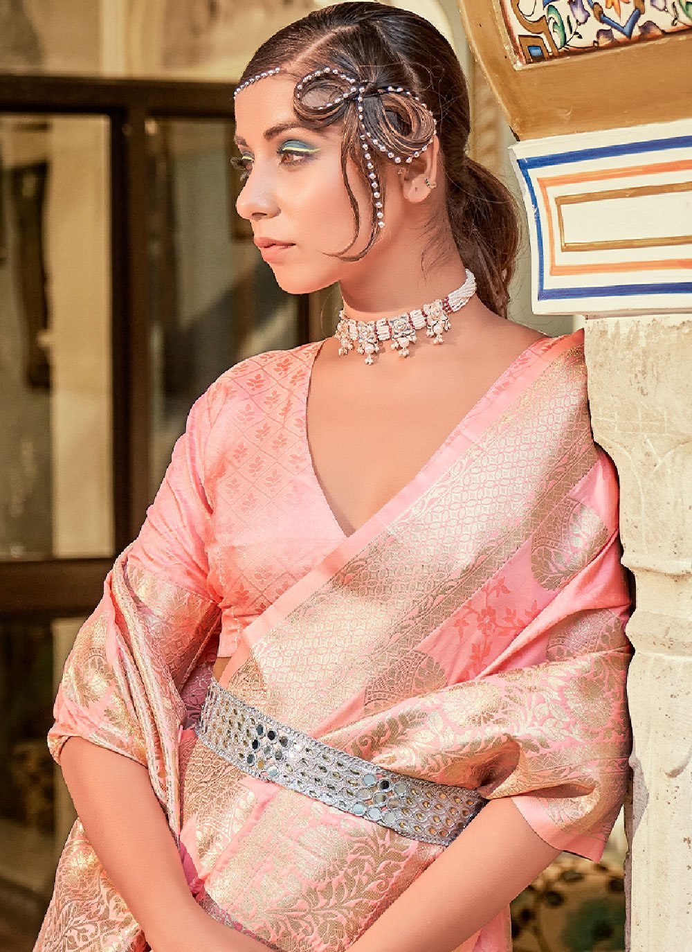 Classic Banarasi Silk Pink Weaving Saree