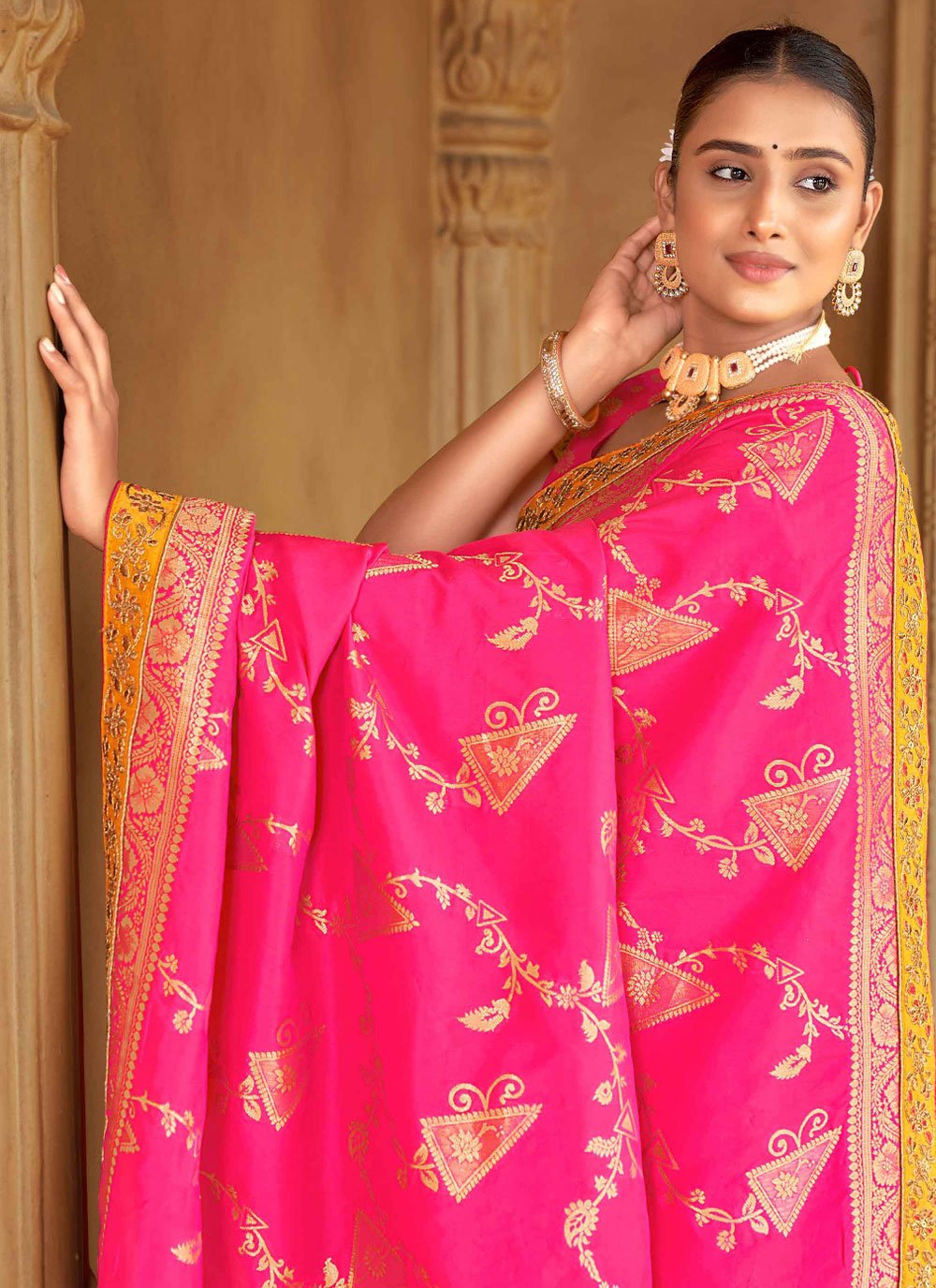 Designer Banarasi Silk Pink Weaving Saree