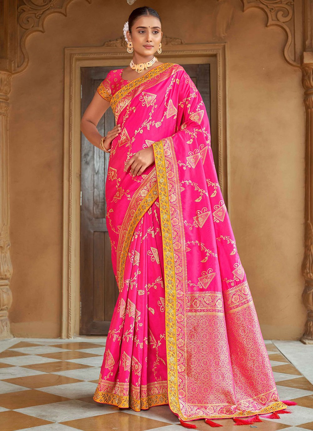 Designer Banarasi Silk Pink Weaving Saree